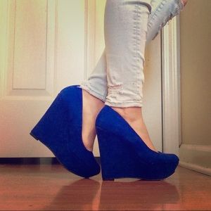 Royal Blue Suede Wedges